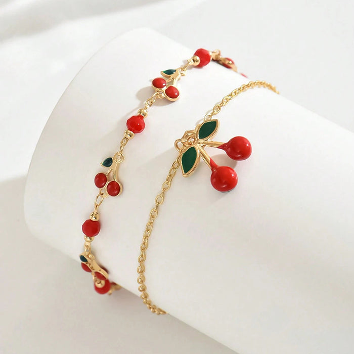 CherryTwist Dubbele Enkelband Set – Fris en Trendy