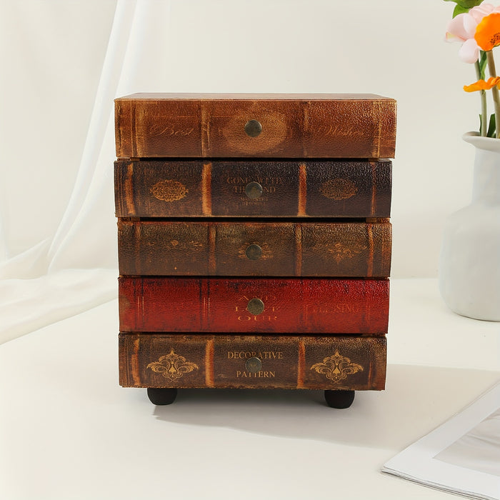 Klassieke Boekvormige Opbergbox met Vijf Laden – Tijdloze Organisatie voor Thuis en Kantoor