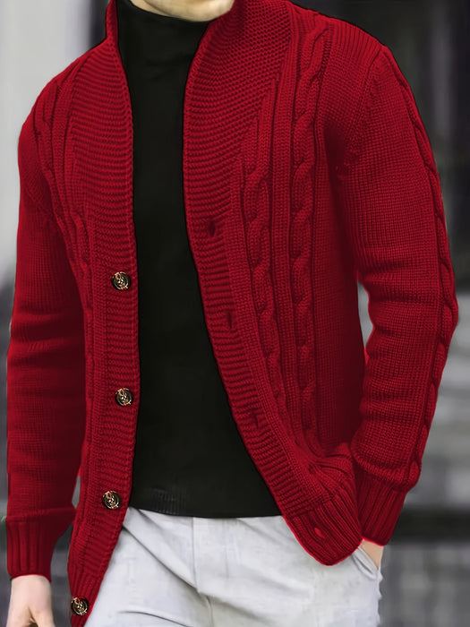 Herrkabelstickad V-ringad kofta – Bekväm och mångsidig