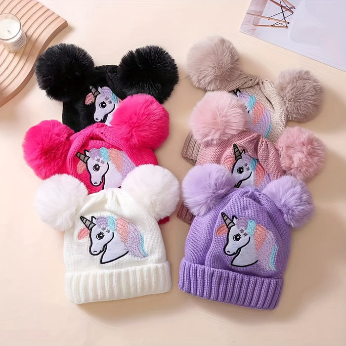 Lila Unicorn Muts voor Kinderen - Gezellig en Warm met Pompons