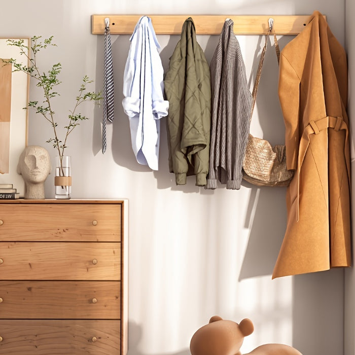 Porte-Manteau Mural en Bambou avec Crochets Métalliques – Porte-Manteau Gain de Place Sans Perçage