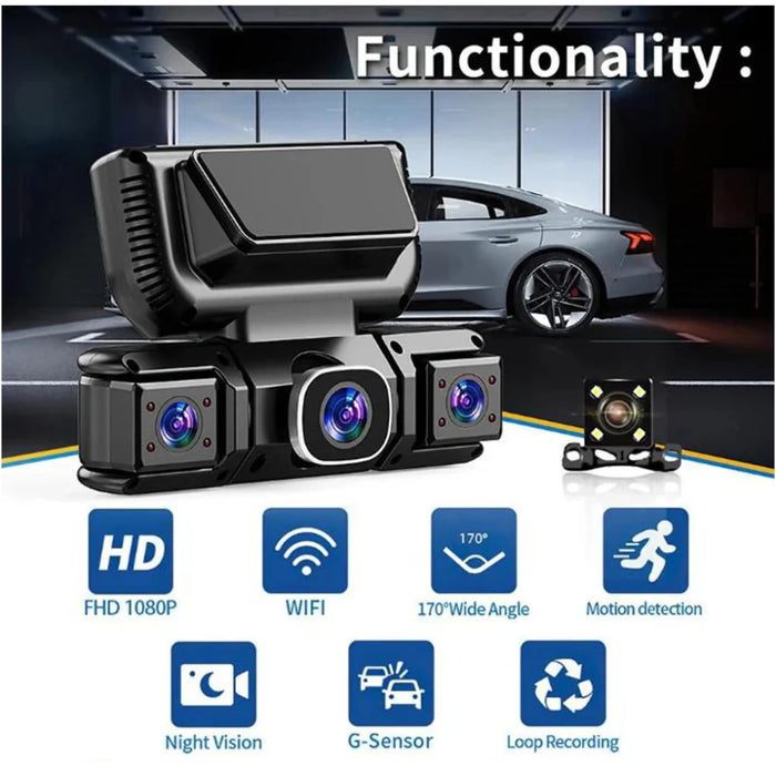 Dashcam-järjestelmä, jossa 4 kameraa ja wifi 360 asteen auton valvontaan
