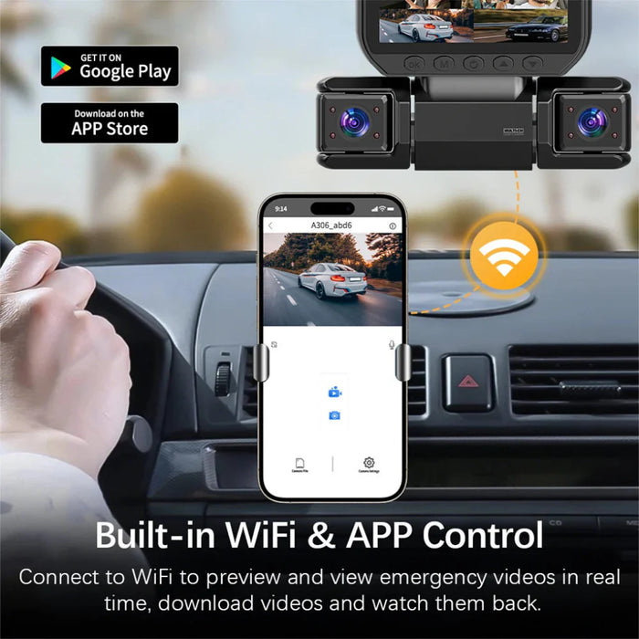 Dashcam-järjestelmä, jossa 4 kameraa ja wifi 360 asteen auton valvontaan