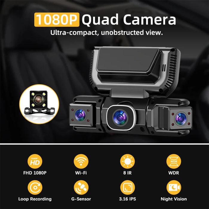 Dashcam-järjestelmä, jossa 4 kameraa ja wifi 360 asteen auton valvontaan
