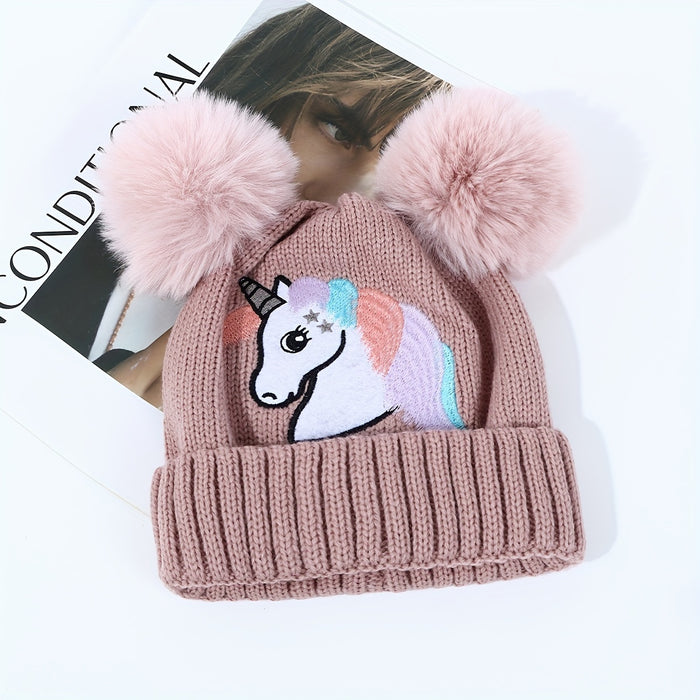 Lila Unicorn Muts voor Kinderen - Gezellig en Warm met Pompons