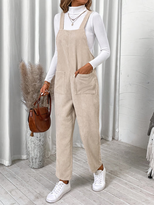 Salopette en Velours Côtelé pour Femmes – Salopette Droite avec Poches