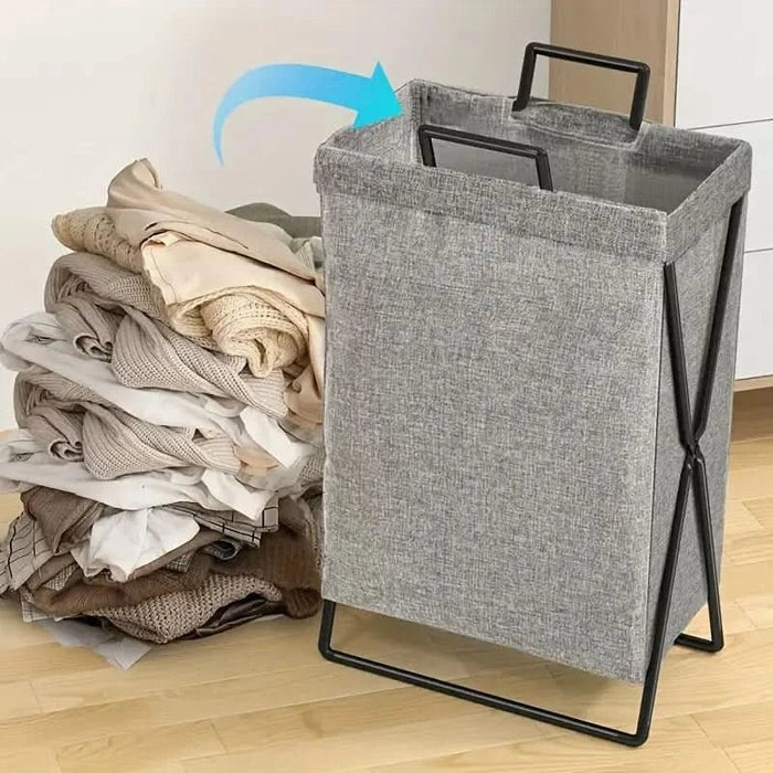 Opvouwbare Wasmand met Metalen Frame en Geweven Stoffen Opbergzak