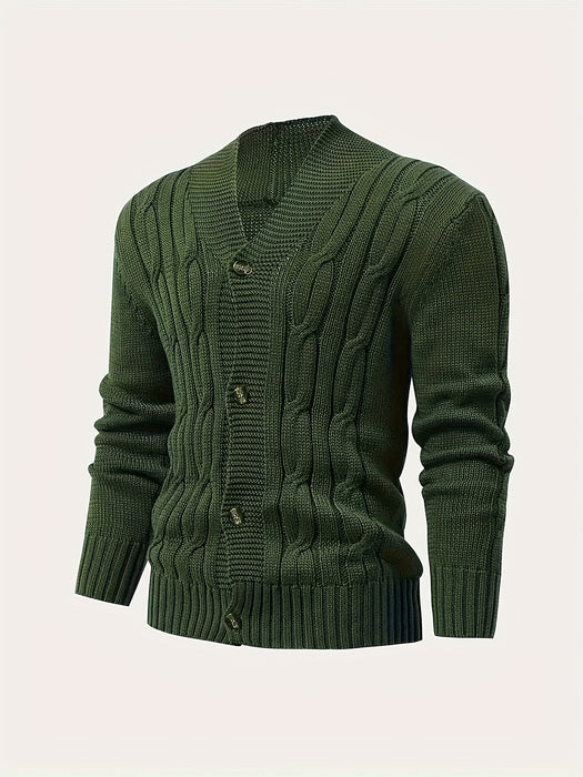 Herrkabelstickad V-ringad kofta – Bekväm och mångsidig