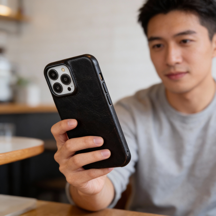 Lærtelefondeksel for iPhone med MagSafe og støtabsorberende beskyttelse