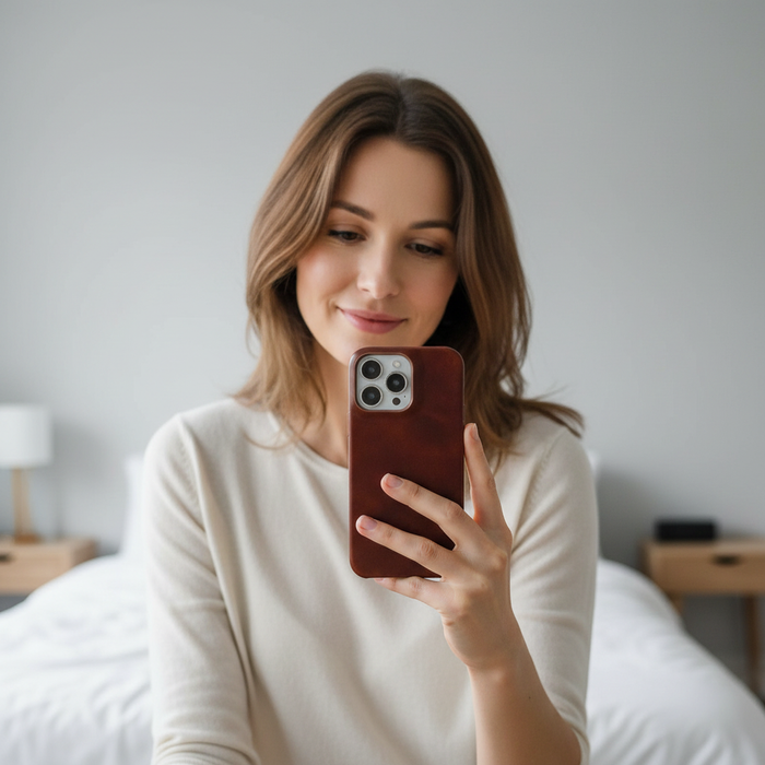 Lærtelefondeksel for iPhone med MagSafe og støtabsorberende beskyttelse