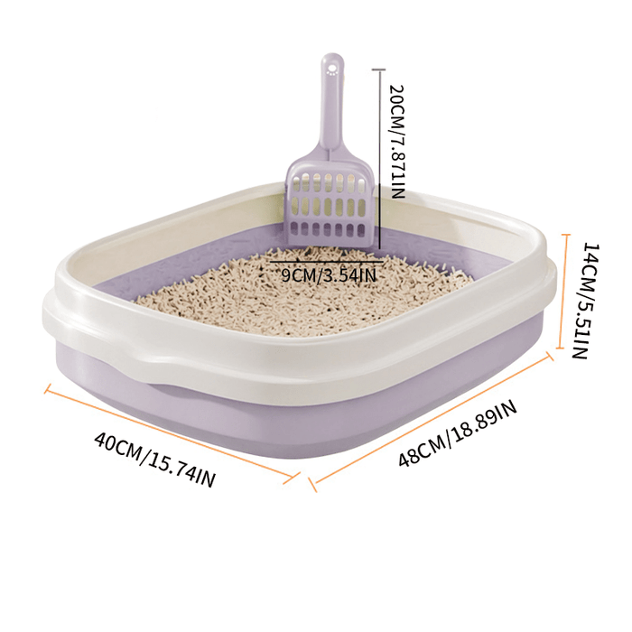 Lettiera Aperta Grande per Gatti con Bordo Rialzato e Paletta – Design Minimalista e Spazioso