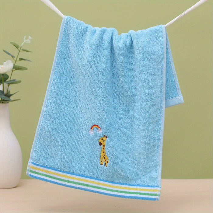 Schattige Cartoon Geborduurde Kleine Handdoeken – Zachte Katoenen Set van 4