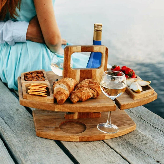 Elegant Houten Picknick Wijntafel – Praktisch en Luxueus