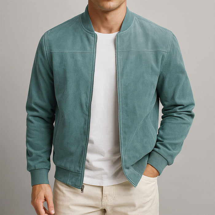 Stijlvolle Heren Zomerjas met Suède Look en Comfortabele Moderne Pasvorm