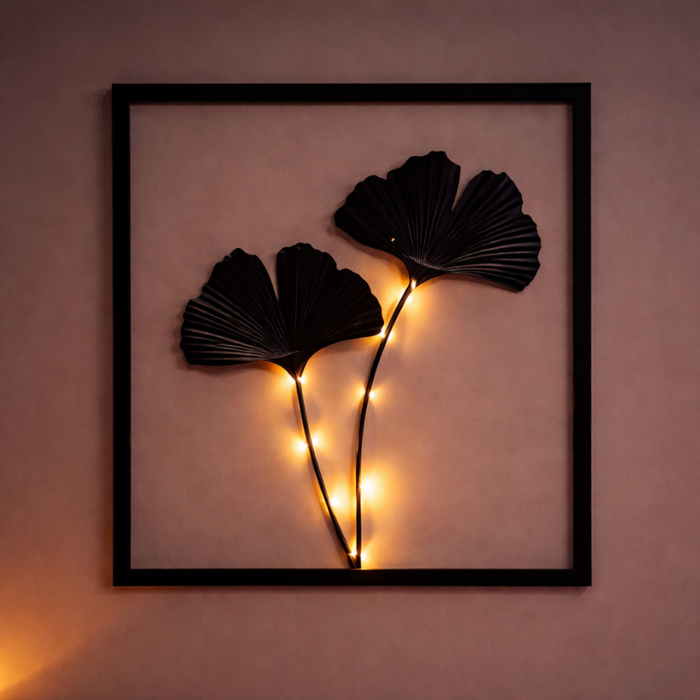 LED-seinäkoristekehykset kasvikuvioidulla lehtikuviolla ja lämpimällä valolla