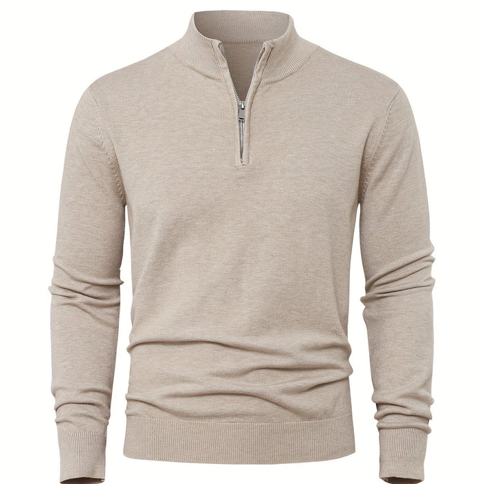 Herre strikket vest med halv glidelås – Varm høyhalset modell for høst og vinter