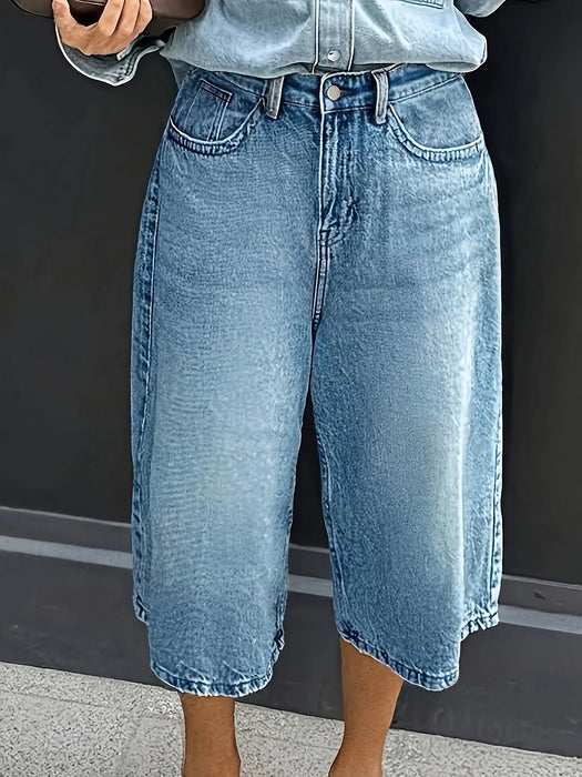 Plus Size High-Waisted Stretch Denim Shorts – Casual Wijde Zomerbroek met Zakken