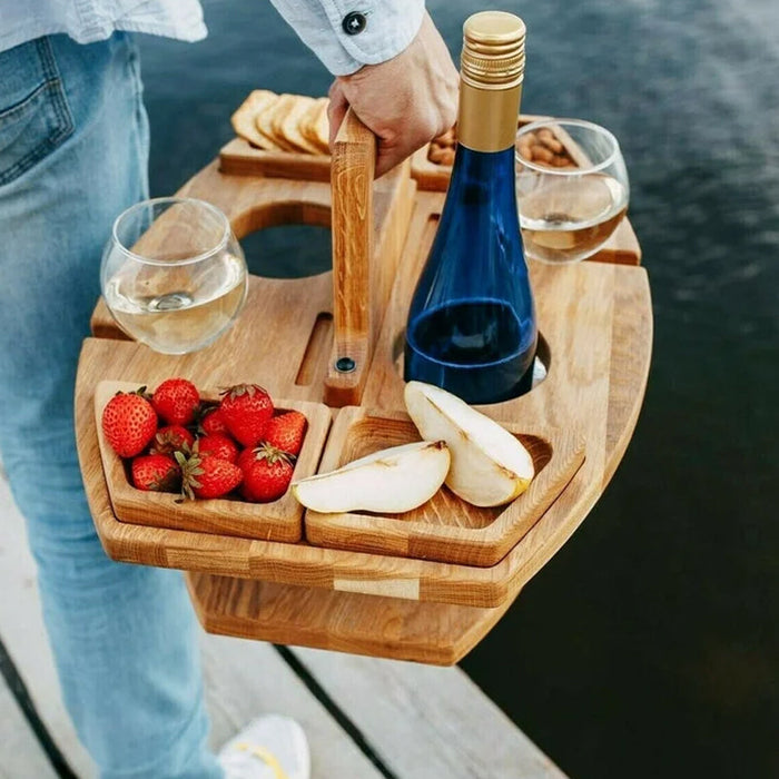 Elegant Houten Picknick Wijntafel – Praktisch en Luxueus