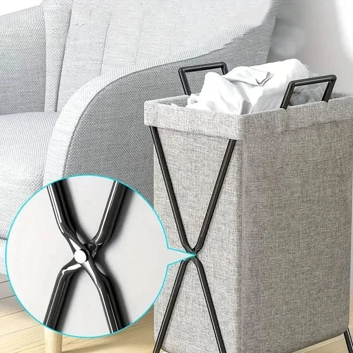 Opvouwbare Wasmand met Metalen Frame en Geweven Stoffen Opbergzak