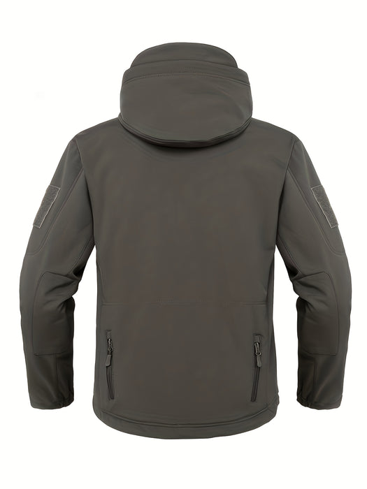 Giacca softshell outdoor uomo con cappuccio e calda fodera antivento