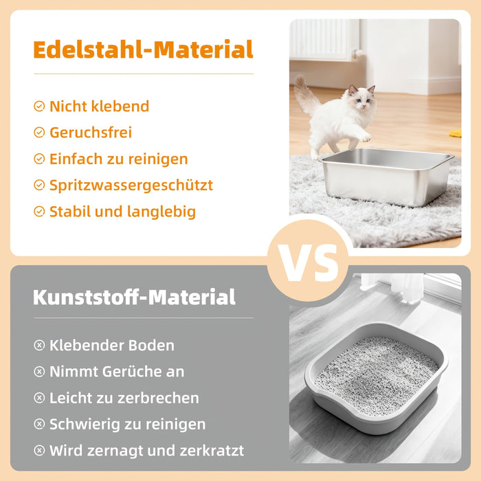 Lettiera in Acciaio Inox Extra Grande con Basso Ingresso – Design Durevole e Igienico