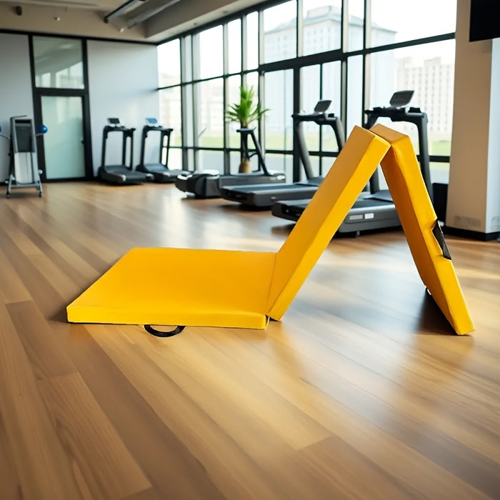 Draagbare drieluik yogamat met dikke vulling, antislip PU oppervlak en handvat