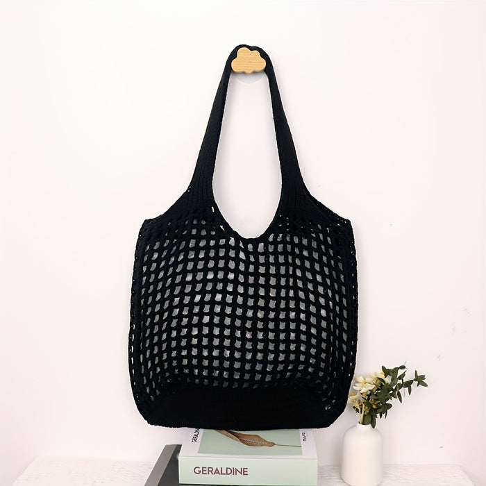 Kudottu rantakassi avoimella verkkorakenteella naisten iso shopper-laukku