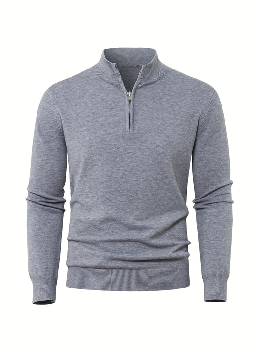 Herre strikket vest med halv glidelås – Varm høyhalset modell for høst og vinter