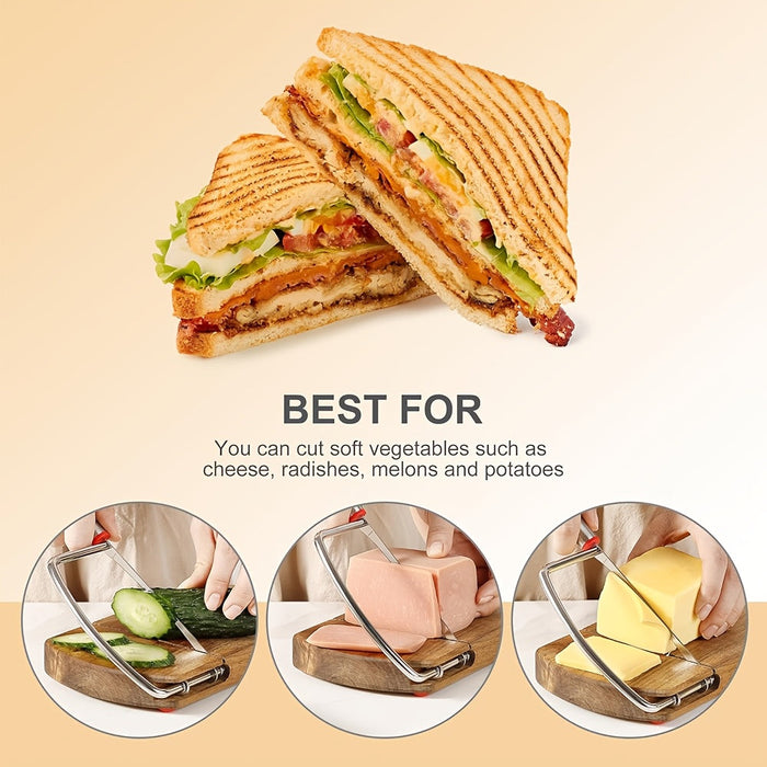 Artisan Acacia Kaassnijder – Roestvrijstalen Mes op Elegante Houten Basis