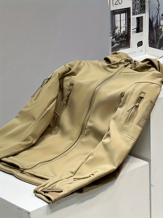 Giacca softshell outdoor uomo con cappuccio e calda fodera antivento