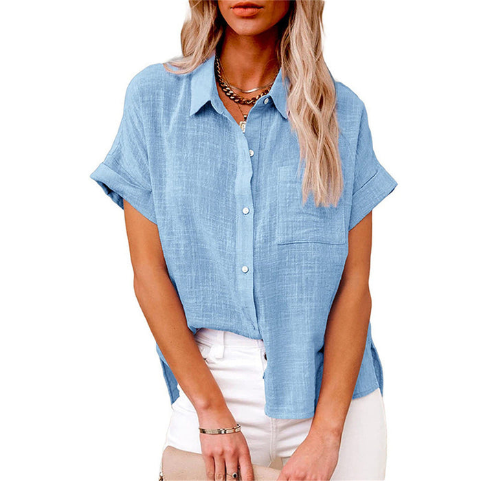 Linnen Blouse Dames met Knoopsluiting en Korte Mouwen