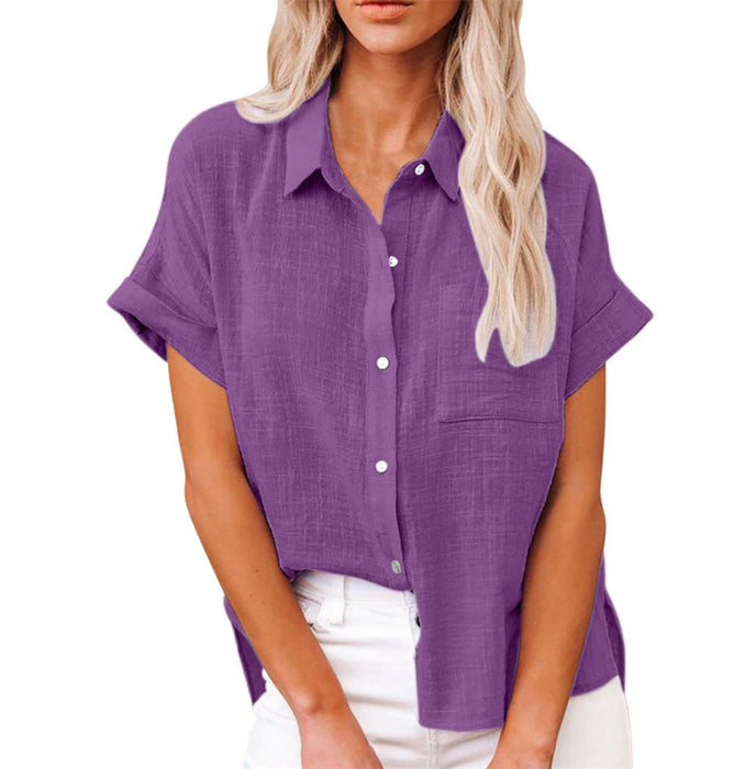 Linnen Blouse Dames met Knoopsluiting en Korte Mouwen