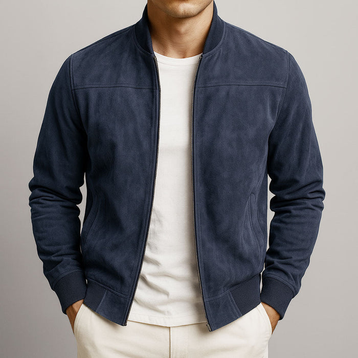 Stijlvolle Heren Zomerjas met Suède Look en Comfortabele Moderne Pasvorm