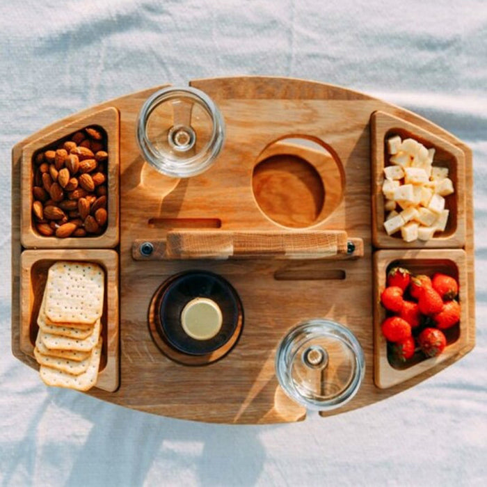 Elegant Houten Picknick Wijntafel – Praktisch en Luxueus