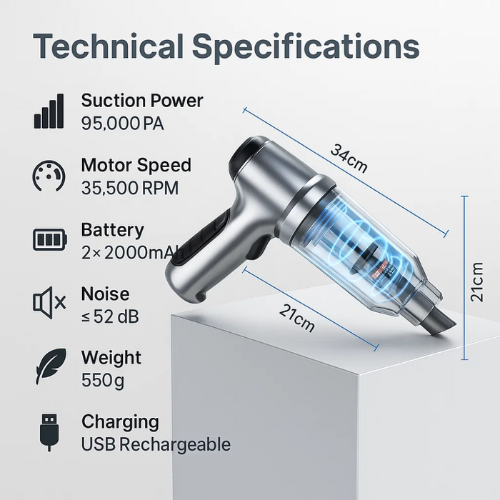 PowerClean Draadloze Auto Stofzuiger – Compact en Superkrachtig