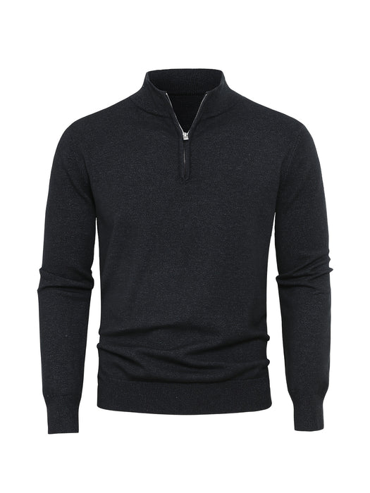 Herre strikket vest med halv glidelås – Varm høyhalset modell for høst og vinter