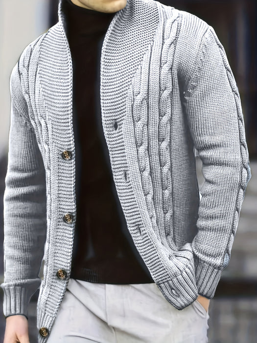 Herrkabelstickad V-ringad kofta – Bekväm och mångsidig