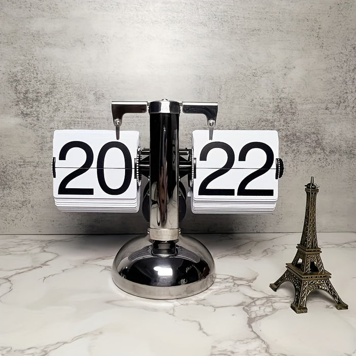 Vintage Flip Klok met Automatisch Omslaand Mechanisme – Stijlvol Tafelmodel