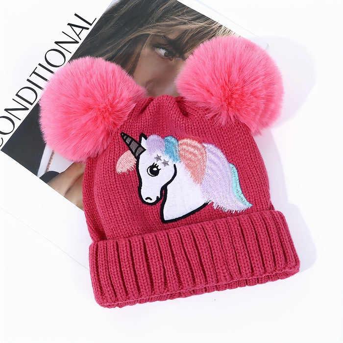 Lila Unicorn Muts voor Kinderen - Gezellig en Warm met Pompons