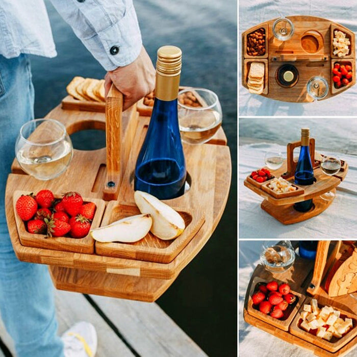 Elegant Houten Picknick Wijntafel – Praktisch en Luxueus