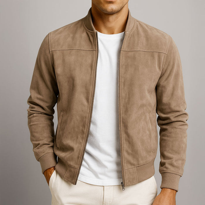 Stijlvolle Heren Zomerjas met Suède Look en Comfortabele Moderne Pasvorm