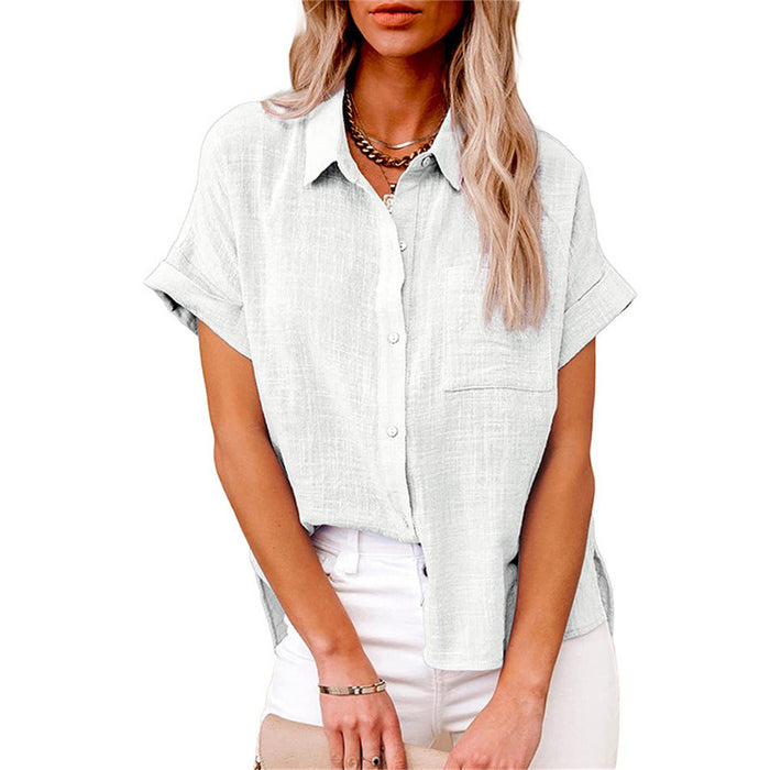 Linnen Blouse Dames met Knoopsluiting en Korte Mouwen