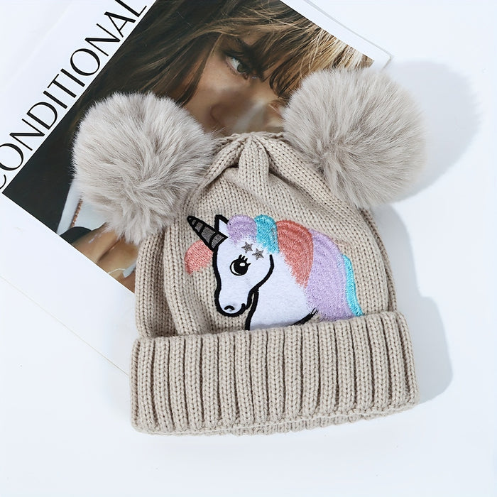 Lila Unicorn Muts voor Kinderen - Gezellig en Warm met Pompons