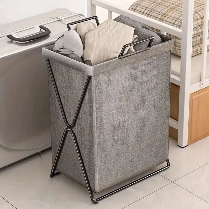 Opvouwbare Wasmand met Metalen Frame en Geweven Stoffen Opbergzak