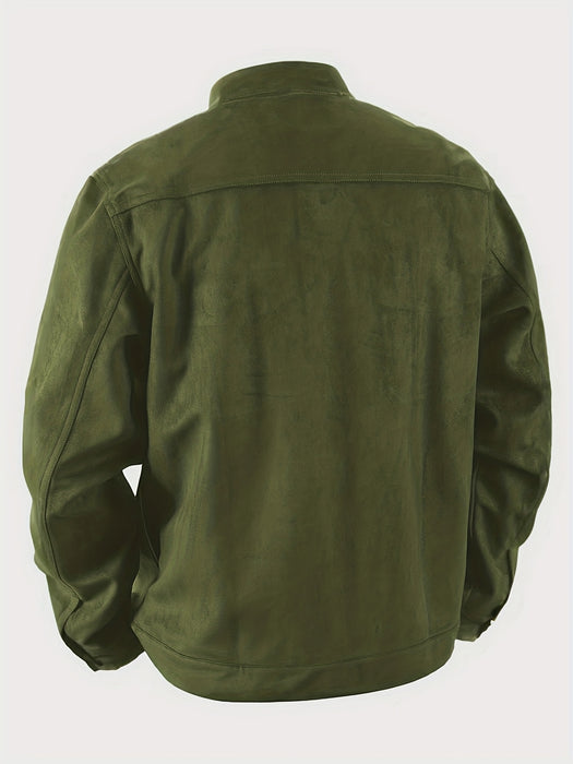 Heren Casual Jas met Knopen en Opstaande Kraag – Vintage Werkjas voor Voorjaar en Najaar