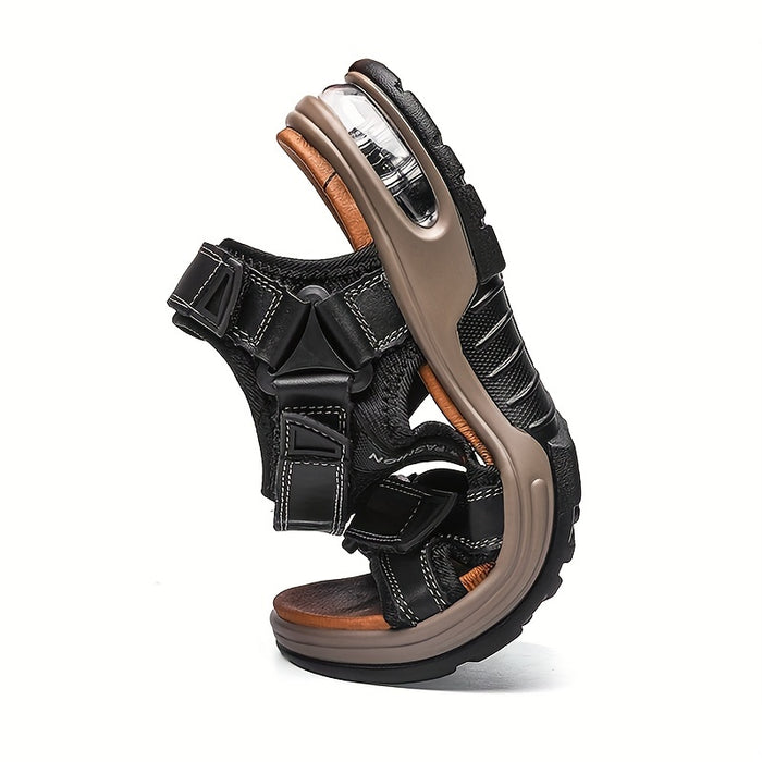 Premium Heren Leren Strandsandalen – Verstelbaar en Met Schokdemping