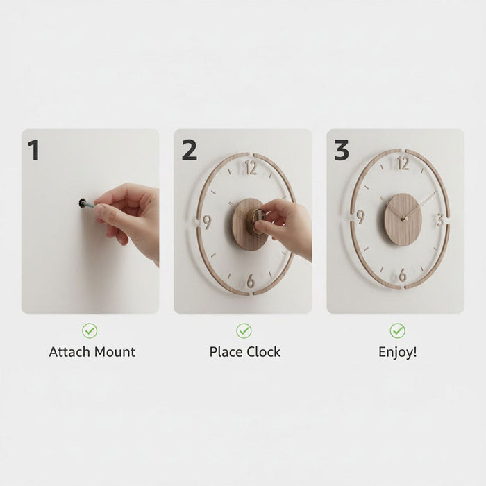 Minimalistisk trævægur i skandinavisk stil – Lydløst ur til moderne interiør