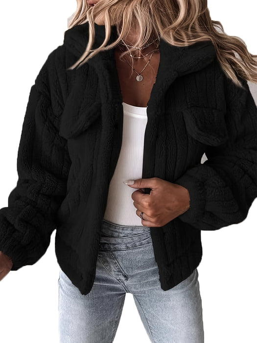 Manteau Teddy pour Femmes avec Col Revers et Manches Longues – Automne et Hiver Décontracté