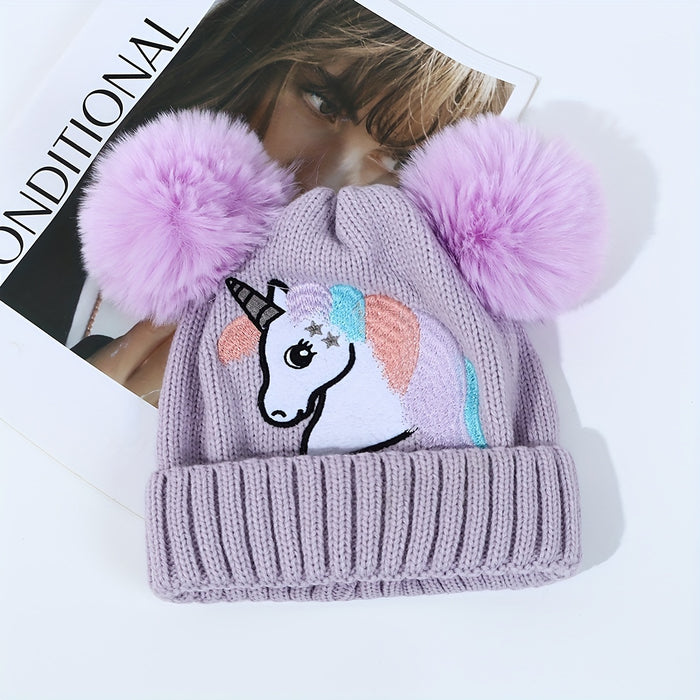Lila Unicorn Muts voor Kinderen - Gezellig en Warm met Pompons