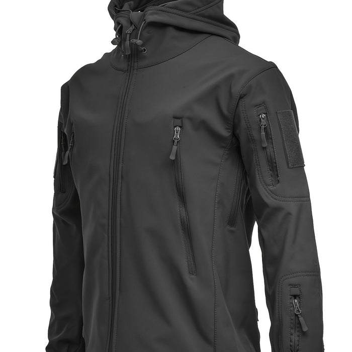 Giacca softshell outdoor uomo con cappuccio e calda fodera antivento